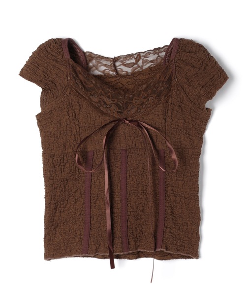 M DOLLY（エムドリー）の「Lace amelie ribbon shirring tops/レースアメリリボンシャーリングトップス（Tシャツ/カットソー・レディース・ブラウン/アイボリー・M/S）」の17枚目の写真