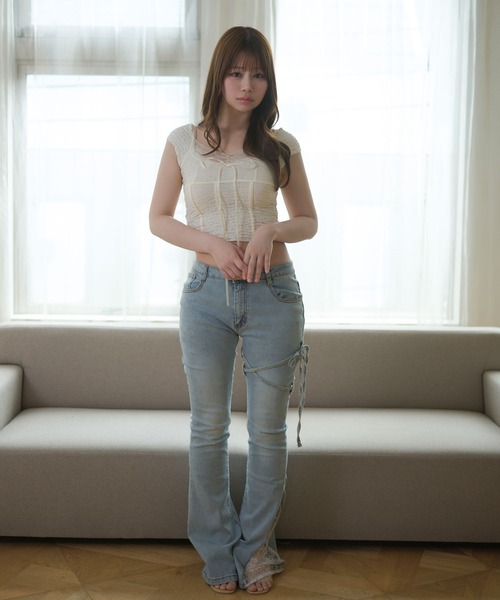 M DOLLY（エムドリー）の「Lace amelie ribbon shirring tops/レースアメリリボンシャーリングトップス（Tシャツ/カットソー・レディース・ブラウン/アイボリー・M/S）」の8枚目の写真
