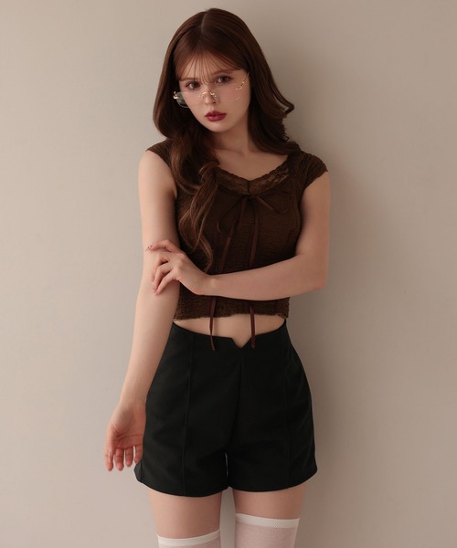 M DOLLY（エムドリー）の「Lace amelie ribbon shirring tops/レースアメリリボンシャーリングトップス（Tシャツ/カットソー・レディース・ブラウン/アイボリー・M/S）」の11枚目の写真
