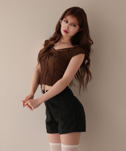 M DOLLY（エムドリー）の「Lace amelie ribbon shirring tops/レースアメリリボンシャーリングトップス（Tシャツ/カットソー・レディース・ブラウン/アイボリー・M/S）」の13枚目の写真