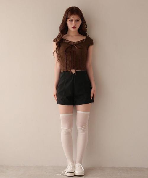 M DOLLY（エムドリー）の「Lace amelie ribbon shirring tops/レースアメリリボンシャーリングトップス（Tシャツ/カットソー・レディース・ブラウン/アイボリー・M/S）」の15枚目の写真