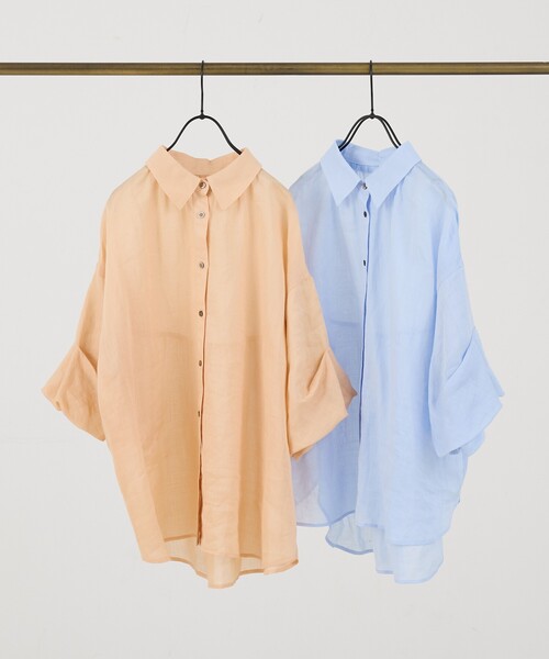 collex(コレックス)の「ギャザー&タック半袖リネンブラウス(シャツ/ブラウス・レディース・サックスブルー/ピンクベージュ・フリー)」の3枚目の写真