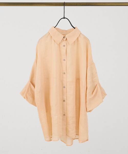 collex(コレックス)の「ギャザー&タック半袖リネンブラウス(シャツ/ブラウス・レディース・サックスブルー/ピンクベージュ・フリー)」の5枚目の写真