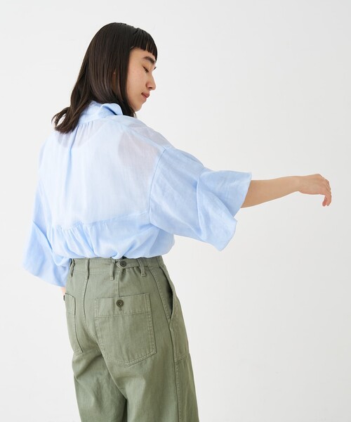 collex(コレックス)の「ギャザー&タック半袖リネンブラウス(シャツ/ブラウス・レディース・サックスブルー/ピンクベージュ・フリー)」の8枚目の写真