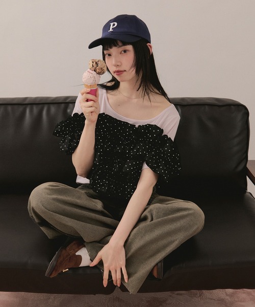 loin nuit(ロワンニュイ)の「frill docking tops / フリルドッキングトップス(Tシャツ/カットソー・レディース・アイボリー/ブラック/ピンク・FREE)」の17枚目の写真