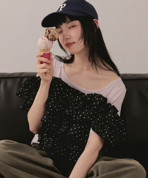 loin nuit(ロワンニュイ)の「frill docking tops / フリルドッキングトップス(Tシャツ/カットソー・レディース・アイボリー/ブラック/ピンク・FREE)」の18枚目の写真