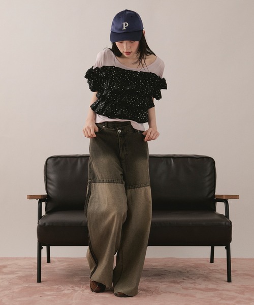 loin nuit(ロワンニュイ)の「frill docking tops / フリルドッキングトップス(Tシャツ/カットソー・レディース・アイボリー/ブラック/ピンク・FREE)」の10枚目の写真