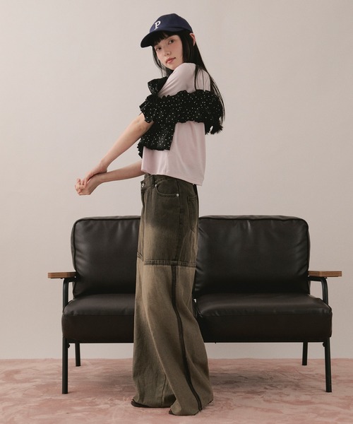 loin nuit(ロワンニュイ)の「frill docking tops / フリルドッキングトップス(Tシャツ/カットソー・レディース・アイボリー/ブラック/ピンク・FREE)」の19枚目の写真