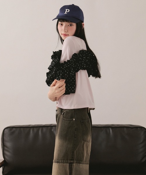 loin nuit(ロワンニュイ)の「frill docking tops / フリルドッキングトップス(Tシャツ/カットソー・レディース・アイボリー/ブラック/ピンク・FREE)」の22枚目の写真