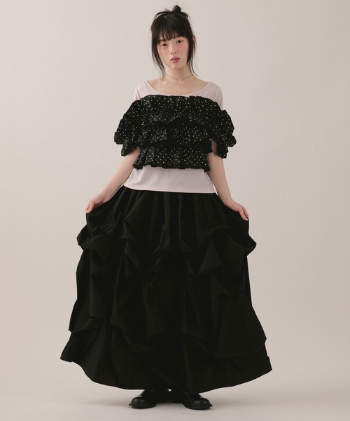 loin nuit(ロワンニュイ)の「frill docking tops / フリルドッキングトップス(Tシャツ/カットソー・レディース・アイボリー/ブラック/ピンク・FREE)」の12枚目の写真