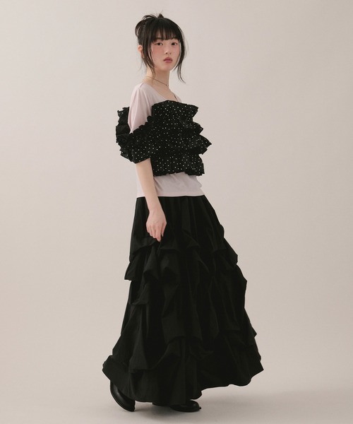 loin nuit(ロワンニュイ)の「frill docking tops / フリルドッキングトップス(Tシャツ/カットソー・レディース・アイボリー/ブラック/ピンク・FREE)」の13枚目の写真