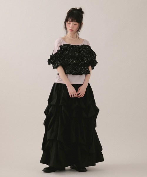 loin nuit(ロワンニュイ)の「frill docking tops / フリルドッキングトップス(Tシャツ/カットソー・レディース・アイボリー/ブラック/ピンク・FREE)」の14枚目の写真
