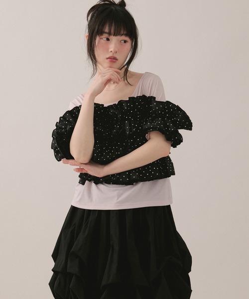 loin nuit(ロワンニュイ)の「frill docking tops / フリルドッキングトップス(Tシャツ/カットソー・レディース・アイボリー/ブラック/ピンク・FREE)」の15枚目の写真