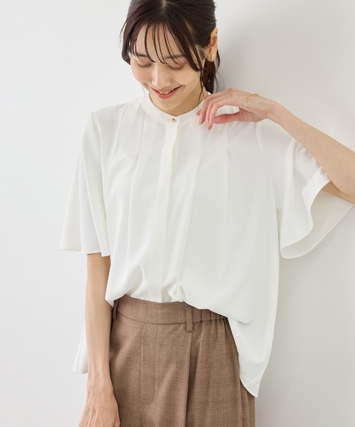 ROPE' PICNIC（ロペピクニック）の「ジョーゼットタックハーフスリーブブラウス（シャツ/ブラウス・レディース・サックスブルー/ホワイト/ライトグリーン/チャコールグレー・FREE）」の2枚目の写真