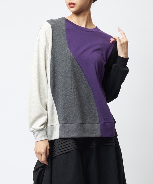 gomme(ゴム)の「ウェーブT(Tシャツ/カットソー・レディース・パープル/ブラック/チャコールグレー・MEDIUM)」の1枚目の写真