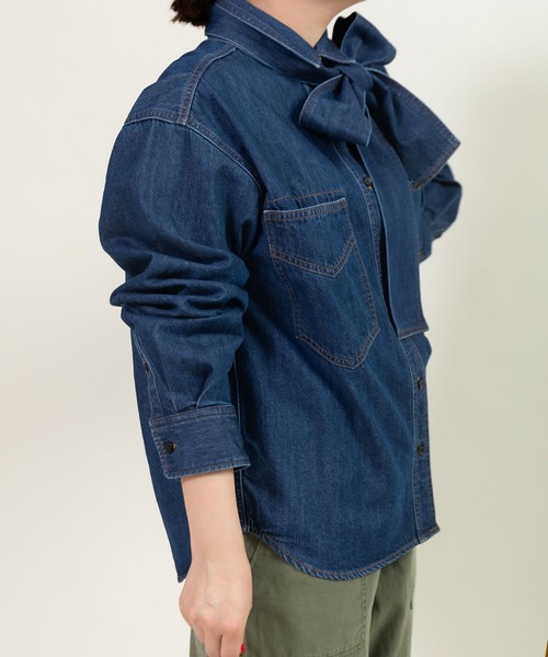 CHILD WOMAN(チャイルドウーマン)の「7ozデニムボウタイ2WAYシャツブラウス(シャツ/ブラウス・レディース・ブルー/サックスブルー・FREE)」の14枚目の写真
