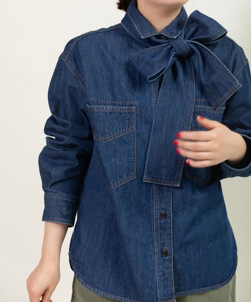 CHILD WOMAN(チャイルドウーマン)の「7ozデニムボウタイ2WAYシャツブラウス(シャツ/ブラウス・レディース・ブルー/サックスブルー・FREE)」の13枚目の写真