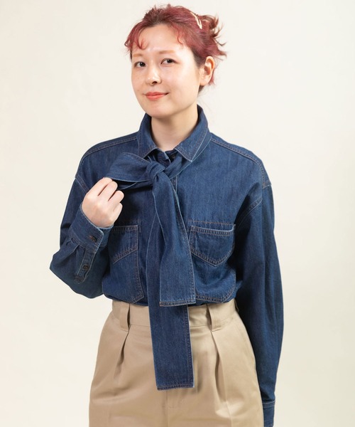 CHILD WOMAN(チャイルドウーマン)の「7ozデニムボウタイ2WAYシャツブラウス(シャツ/ブラウス・レディース・ブルー/サックスブルー・FREE)」の3枚目の写真