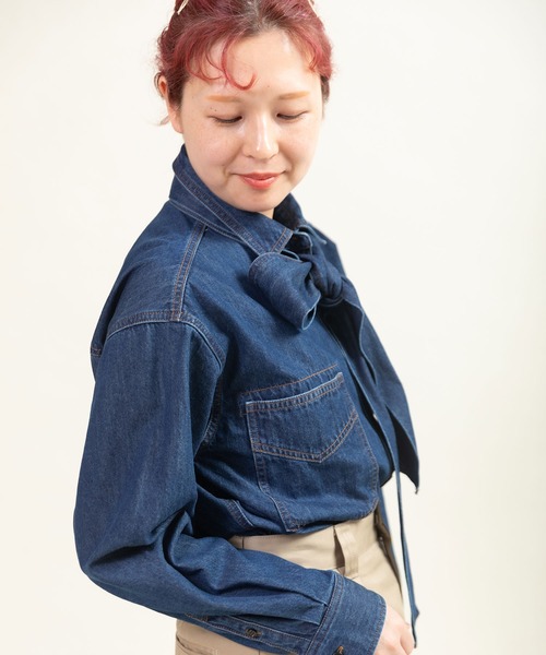CHILD WOMAN(チャイルドウーマン)の「7ozデニムボウタイ2WAYシャツブラウス(シャツ/ブラウス・レディース・ブルー/サックスブルー・FREE)」の5枚目の写真