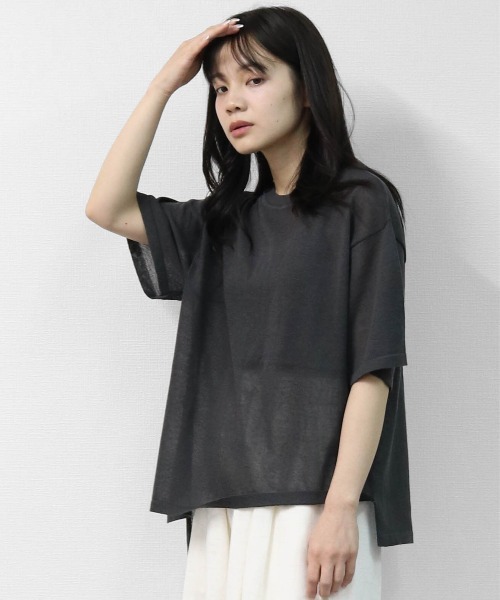 THE CELL.(ザセルドット)の「リネン混 ドライタッチシアー アシメトリールーズニット LINEN-BLEND HIGH-TWIST SHEER ASYMMETRIC LOOSE KNIT(ニット/セーター・レディース・チャコールグレー/オレンジ/ブルー/アイボリー・FREE)」の3枚目の写真
