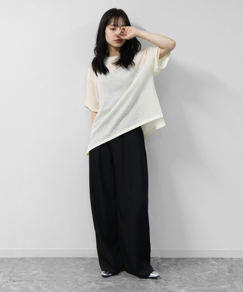THE CELL.(ザセルドット)の「リネン混 ドライタッチシアー アシメトリールーズニット LINEN-BLEND HIGH-TWIST SHEER ASYMMETRIC LOOSE KNIT(ニット/セーター・レディース・チャコールグレー/オレンジ/ブルー/アイボリー・FREE)」の8枚目の写真