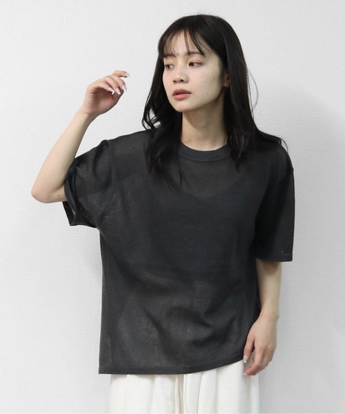 THE CELL.(ザセルドット)の「リネン混 ドライタッチシアー アシメトリールーズニット LINEN-BLEND HIGH-TWIST SHEER ASYMMETRIC LOOSE KNIT(ニット/セーター・レディース・チャコールグレー/オレンジ/ブルー/アイボリー・FREE)」の5枚目の写真