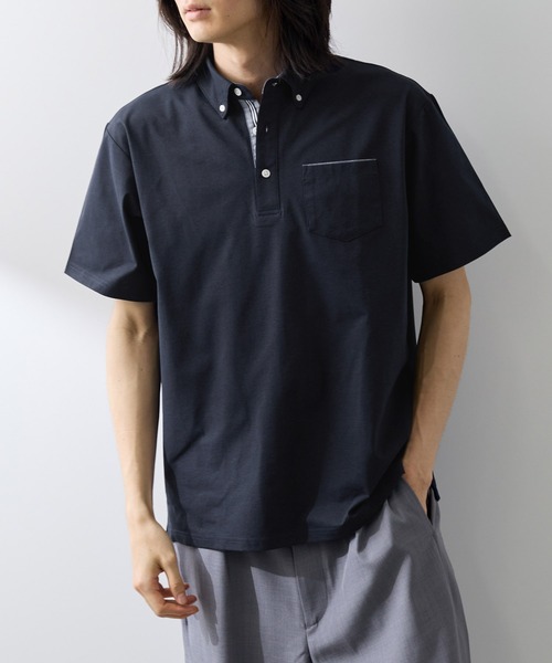 NAVY(ネイビー)の「【SARARI /サラリ】冷感スラブカノコ ボタンダウン ポロシャツ(ポロシャツ・メンズ・スミクロ/ネイビー/オフホワイト/ブルーグリーン・S/XL/L/M)」の3枚目の写真