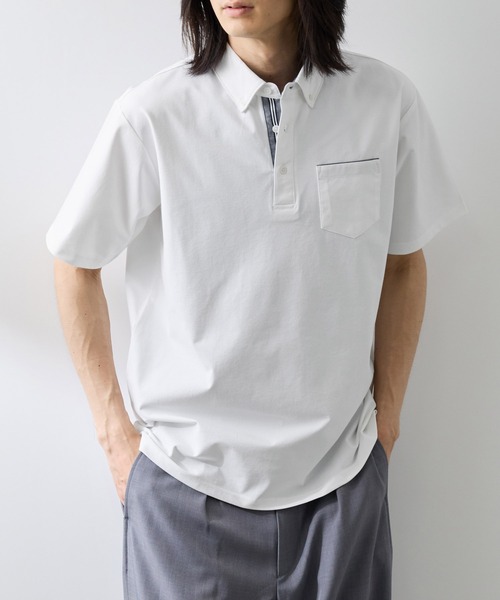NAVY(ネイビー)の「【SARARI /サラリ】冷感スラブカノコ ボタンダウン ポロシャツ(ポロシャツ・メンズ・スミクロ/ネイビー/オフホワイト/ブルーグリーン・S/XL/L/M)」の1枚目の写真