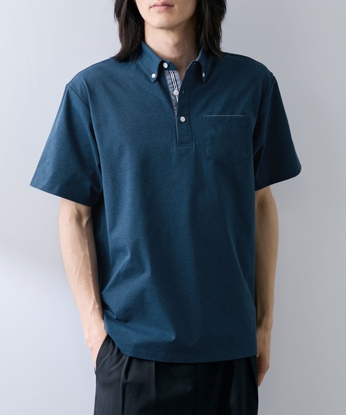 NAVY(ネイビー)の「【SARARI /サラリ】冷感スラブカノコ ボタンダウン ポロシャツ(ポロシャツ・メンズ・スミクロ/ネイビー/オフホワイト/ブルーグリーン・S/XL/L/M)」の4枚目の写真