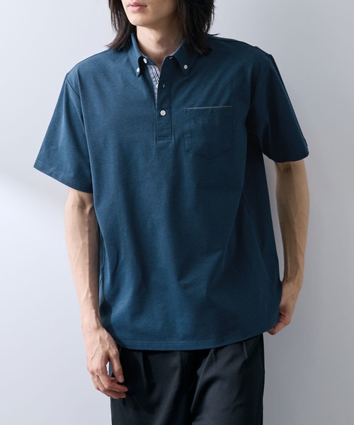 NAVY(ネイビー)の「【SARARI /サラリ】冷感スラブカノコ ボタンダウン ポロシャツ(ポロシャツ・メンズ・スミクロ/ネイビー/オフホワイト/ブルーグリーン・S/XL/L/M)」の5枚目の写真