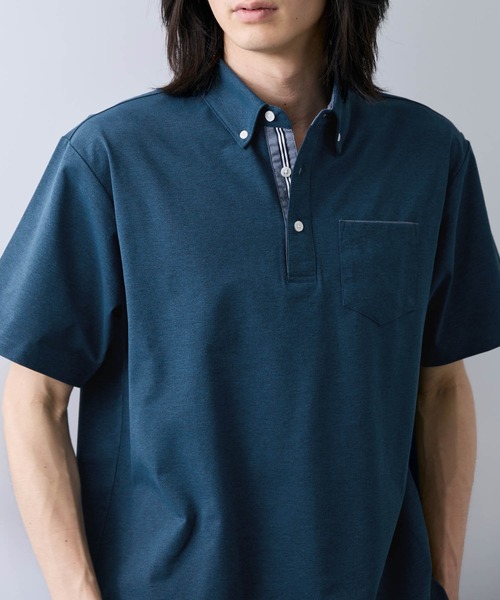NAVY(ネイビー)の「【SARARI /サラリ】冷感スラブカノコ ボタンダウン ポロシャツ(ポロシャツ・メンズ・スミクロ/ネイビー/オフホワイト/ブルーグリーン・S/XL/L/M)」の6枚目の写真
