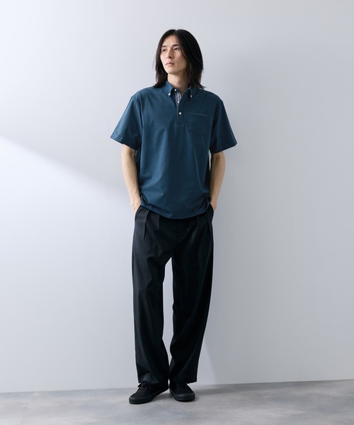 NAVY(ネイビー)の「【SARARI /サラリ】冷感スラブカノコ ボタンダウン ポロシャツ(ポロシャツ・メンズ・スミクロ/ネイビー/オフホワイト/ブルーグリーン・S/XL/L/M)」の7枚目の写真
