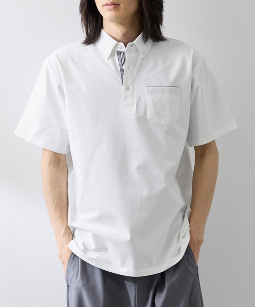 NAVY(ネイビー)の「【SARARI /サラリ】冷感スラブカノコ ボタンダウン ポロシャツ(ポロシャツ・メンズ・スミクロ/ネイビー/オフホワイト/ブルーグリーン・S/XL/L/M)」の8枚目の写真