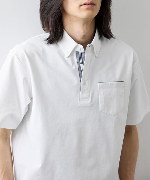 NAVY(ネイビー)の「【SARARI /サラリ】冷感スラブカノコ ボタンダウン ポロシャツ(ポロシャツ・メンズ・スミクロ/ネイビー/オフホワイト/ブルーグリーン・S/XL/L/M)」の9枚目の写真