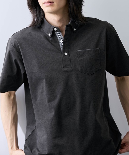 NAVY(ネイビー)の「【SARARI /サラリ】冷感スラブカノコ ボタンダウン ポロシャツ(ポロシャツ・メンズ・スミクロ/ネイビー/オフホワイト/ブルーグリーン・S/XL/L/M)」の12枚目の写真