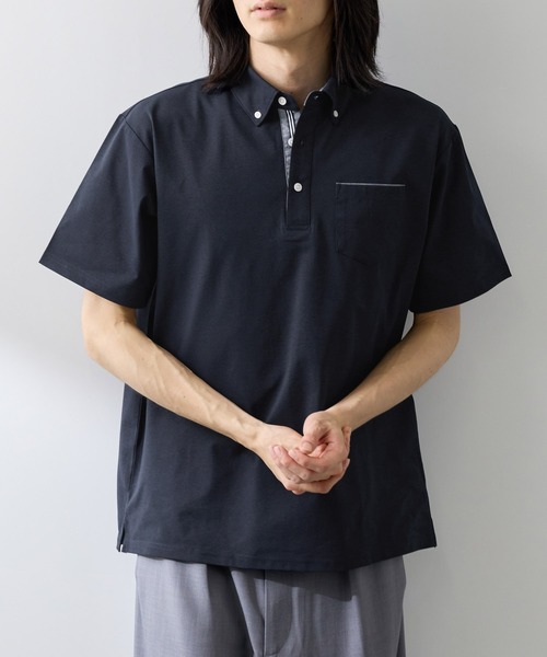 NAVY(ネイビー)の「【SARARI /サラリ】冷感スラブカノコ ボタンダウン ポロシャツ(ポロシャツ・メンズ・スミクロ/ネイビー/オフホワイト/ブルーグリーン・S/XL/L/M)」の14枚目の写真