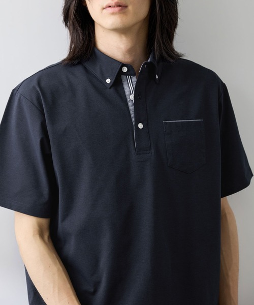 NAVY(ネイビー)の「【SARARI /サラリ】冷感スラブカノコ ボタンダウン ポロシャツ(ポロシャツ・メンズ・スミクロ/ネイビー/オフホワイト/ブルーグリーン・S/XL/L/M)」の15枚目の写真
