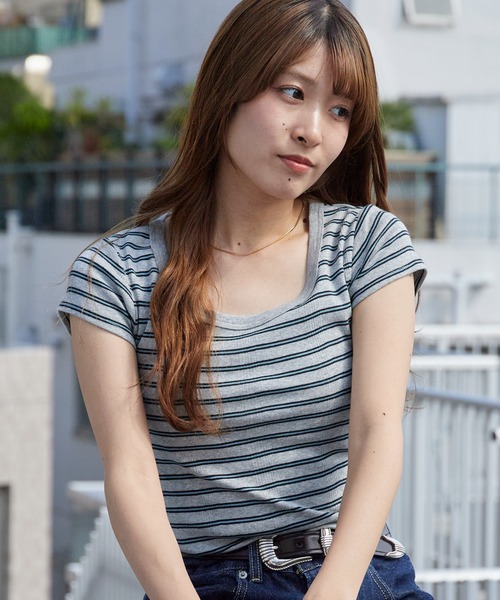 MILLER（ミラー）の「R.P.miller/ミラー パネルリブ半袖Tシャツ ラウンドネック 2026年 夏 夏服（Tシャツ/カットソー・レディース・グレー系/ホワイト系1/ブラック系/ホワイト系/イエロー/オレンジ/ブルー/ピンク/グレー/ブラック/チャコールグレー/ホワイト・FREE）」の8枚目の写真