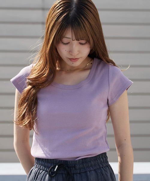 MILLER（ミラー）の「R.P.miller/ミラー パネルリブ半袖Tシャツ ラウンドネック 2026年 夏 夏服（Tシャツ/カットソー・レディース・グレー系/ホワイト系1/ブラック系/ホワイト系/イエロー/オレンジ/ブルー/ピンク/グレー/ブラック/チャコールグレー/ホワイト・FREE）」の11枚目の写真