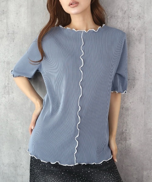 CECIL McBEE(セシルマクビー)の「配色メロークルーネック5分袖トップス(Tシャツ/カットソー・レディース・ブルー/ブラック/ライトベージュ・MEDIUM/LARGE)」の19枚目の写真