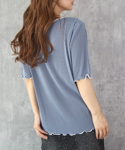 CECIL McBEE(セシルマクビー)の「配色メロークルーネック5分袖トップス(Tシャツ/カットソー・レディース・ブルー/ブラック/ライトベージュ・MEDIUM/LARGE)」の16枚目の写真