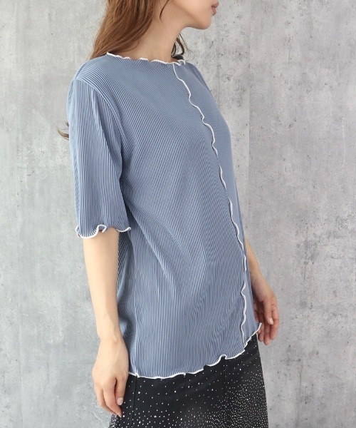 CECIL McBEE(セシルマクビー)の「配色メロークルーネック5分袖トップス(Tシャツ/カットソー・レディース・ブルー/ブラック/ライトベージュ・MEDIUM/LARGE)」の15枚目の写真