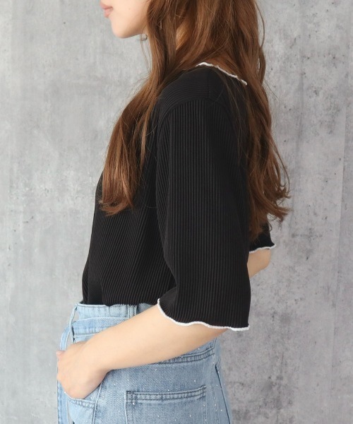 CECIL McBEE(セシルマクビー)の「配色メロークルーネック5分袖トップス(Tシャツ/カットソー・レディース・ブルー/ブラック/ライトベージュ・MEDIUM/LARGE)」の6枚目の写真