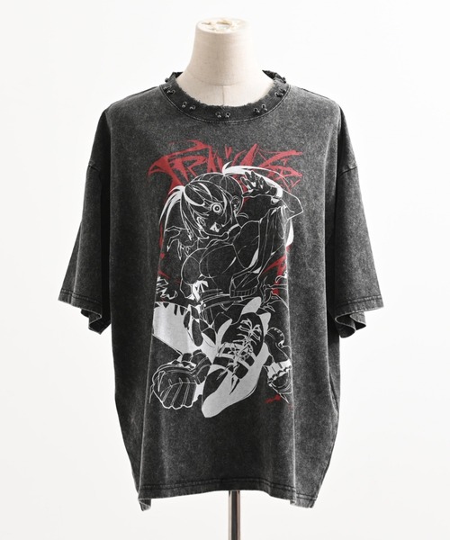 TRAVAS TOKYO(トラバス トウキョウ)の「『TRAVAS TOKYO/トラバス トーキョー』GEDRAJI x TRAVAS TOKYO ピアス付き加工イラストTシャツ(Tシャツ/カットソー・レディース・グレー/ブラック・FREE)」の2枚目の写真