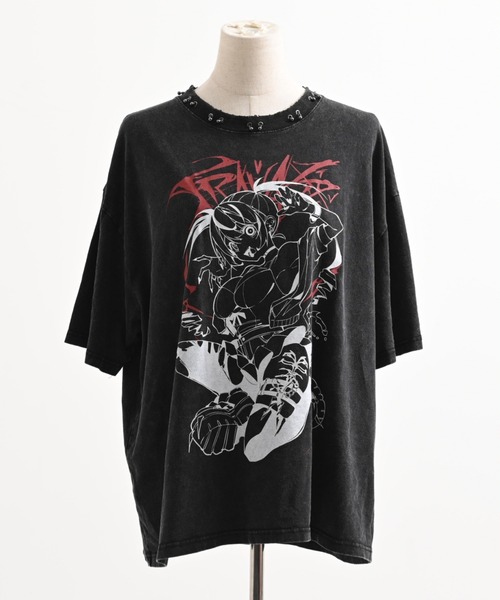 TRAVAS TOKYO(トラバス トウキョウ)の「『TRAVAS TOKYO/トラバス トーキョー』GEDRAJI x TRAVAS TOKYO ピアス付き加工イラストTシャツ(Tシャツ/カットソー・レディース・グレー/ブラック・FREE)」の1枚目の写真