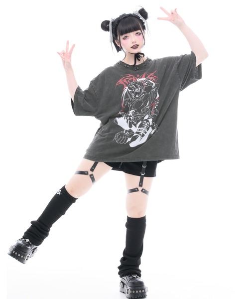 TRAVAS TOKYO(トラバス トウキョウ)の「『TRAVAS TOKYO/トラバス トーキョー』GEDRAJI x TRAVAS TOKYO ピアス付き加工イラストTシャツ(Tシャツ/カットソー・レディース・グレー/ブラック・FREE)」の14枚目の写真