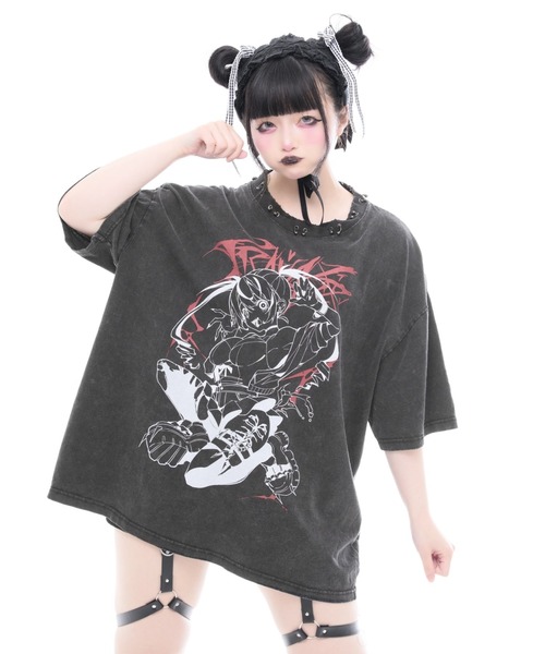 TRAVAS TOKYO(トラバス トウキョウ)の「『TRAVAS TOKYO/トラバス トーキョー』GEDRAJI x TRAVAS TOKYO ピアス付き加工イラストTシャツ(Tシャツ/カットソー・レディース・グレー/ブラック・FREE)」の10枚目の写真