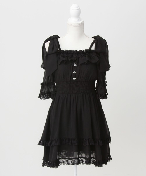 DearMyLove(ディアマイラブ)の「リボンオフショルフリルシフォンワンピース(ワンピース・レディース・ブラック/ホワイト・3L/LARGE/MEDIUM)」の8枚目の写真