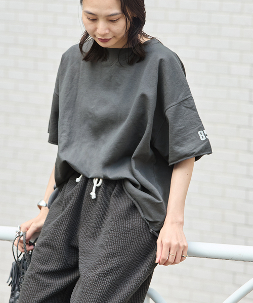 RIDING HIGH(ライディングハイ)の「別注【RIDING HIGH/ライディングハイ】インレーカットオフS/S TEE(Tシャツ/カットソー・レディース・ブラック系その他/パープル/ベージュ/ホワイト/ブルー・FREE)」の1枚目の写真