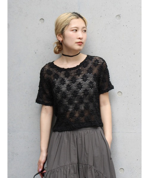 Ungrid（アングリッド）の「レースコンパクトTee（Tシャツ/カットソー・レディース・ブラック/オフホワイト・FREE）」の9枚目の写真